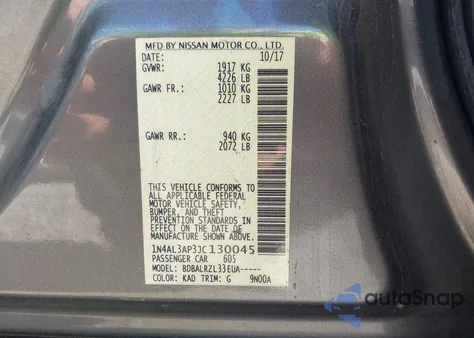 2018 Nissan Altima 2.5 Sl from USA, damaged, VIN 1N4AL3AP3JC130045